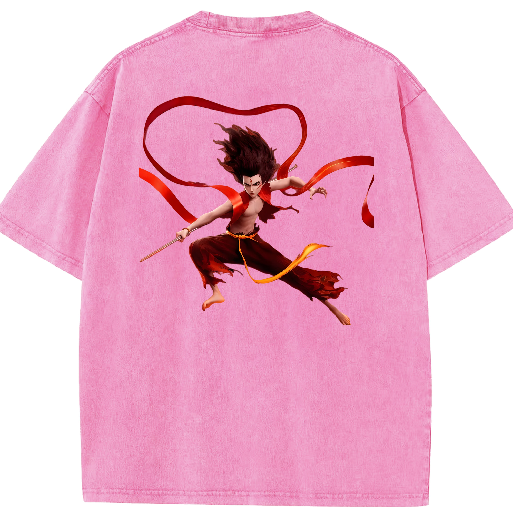 （画像用） Ne Zha 2 ナタ 魔童の大暴れ 綿100% ヴィンテージ風 半袖Tシャツ（背面プリント）